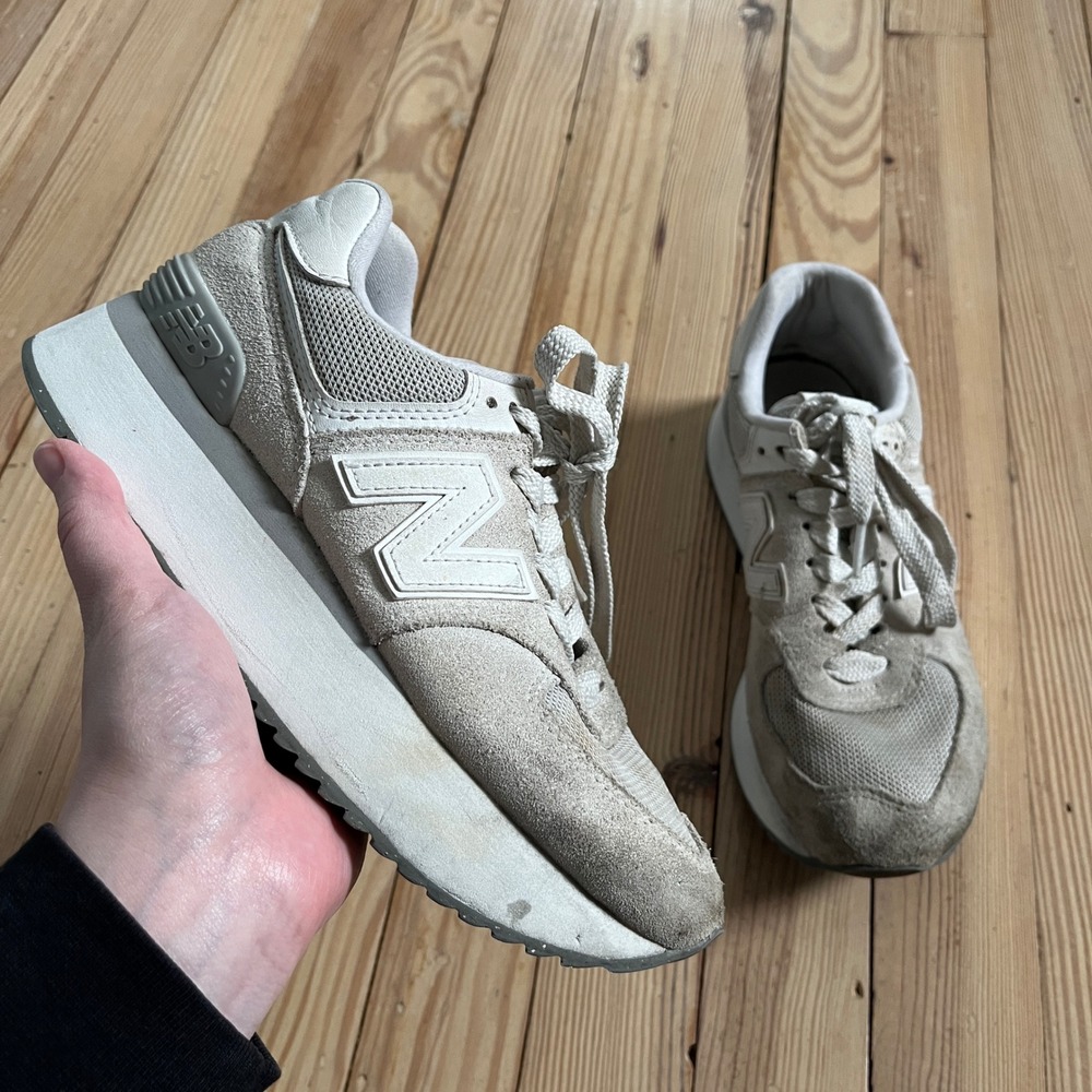 New Balance 574+ Platform Sneaker Womens 7 Sea Salt White Suede Mesh WL574ZSC
